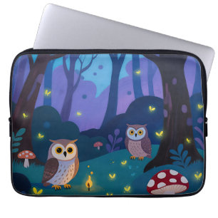 Housse Pour Ordinateur Portable Illustration de Hiboux de la Forêt de Nuit