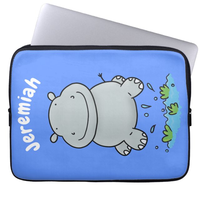 Housse Pour Ordinateur Portable Illustration de saut en hippo mignon (Devant)