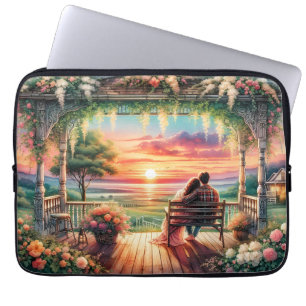Housse Pour Ordinateur Portable Illustration de vue sur porche au coucher de solei