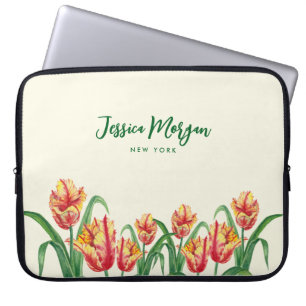 Housse Pour Ordinateur Portable Illustration des tulipes de perroquet jaune aquare