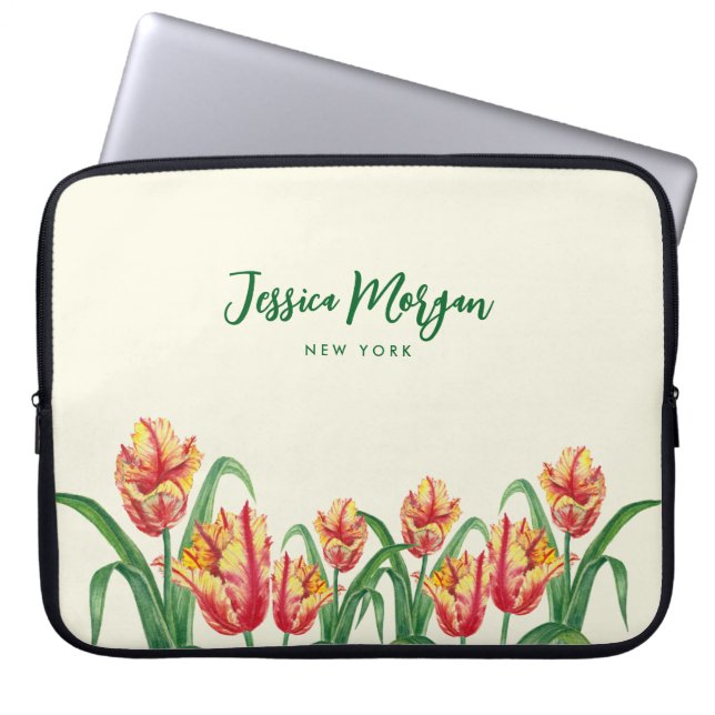 Housse Pour Ordinateur Portable Illustration des tulipes de perroquet jaune aquare (Devant)