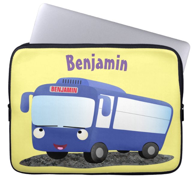 Housse Pour Ordinateur Portable Illustration d'un bus moderne bleu mignon (Devant)