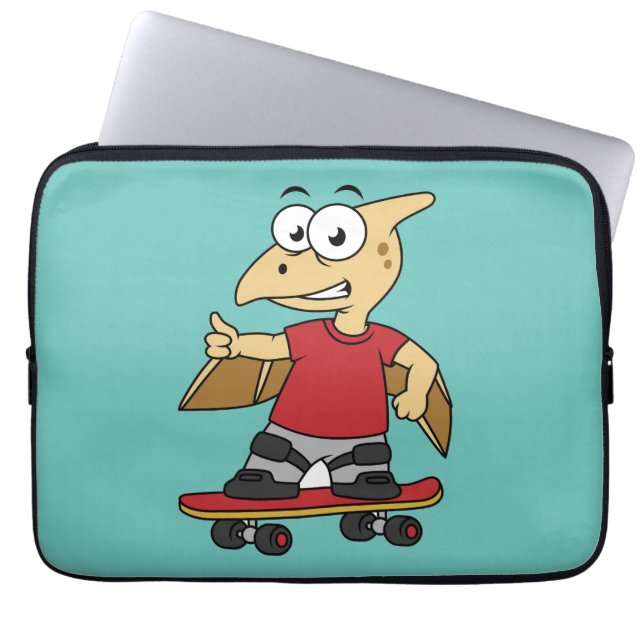 Housse Pour Ordinateur Portable Illustration D'Un Skateboard De Ptérosaure. (Devant)