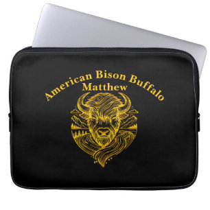 Housse Pour Ordinateur Portable Illustration stylisée de bison doré dans un cadre