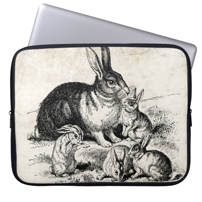 Housse Pour Ordinateur Portable Illustration vintage de la famille de lapins, lapi (Devant)
