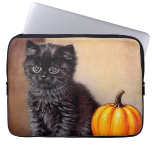 Housse Pour Ordinateur Portable Illustration vintage Halloween Black Kitten
