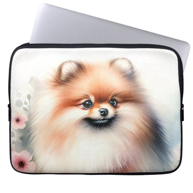 Housse Pour Ordinateur Portable Image d'aquarelle mignonne Pomeranian (Devant)
