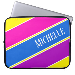 Housse Pour Ordinateur Portable Image personnalisée en bande rose, bleu, jaune et