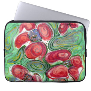 Housse Pour Ordinateur Portable Imaginaire Fleurs rouges