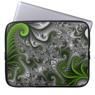 Housse Pour Ordinateur Portable Imaginaire Monde Vert Et Gris Art Fractal Abstrait