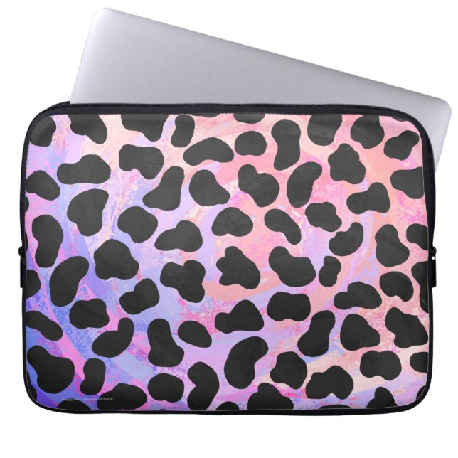 Housse Pour Ordinateur Portable Impression noire et rose dalmate (Devant)