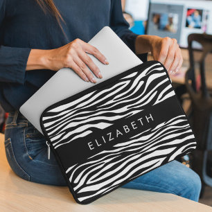 Housse Pour Ordinateur Portable Impression Zèbre, Grilles, Noir Et Blanc, Votre No