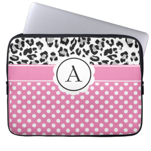 Housse Pour Ordinateur Portable Imprimé monogramme à pois et animaux girly