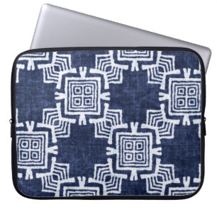Housse Pour Ordinateur Portable Indigo tordu à damiers arrière - plan texturé.