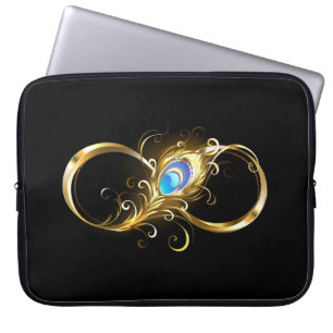 Housse Pour Ordinateur Portable Infinité avec plume de paon doré