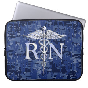 Housse Pour Ordinateur Portable Infirmière inscrite RN Silber Caduceus Navy Blue C