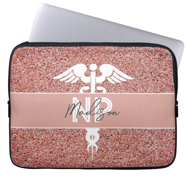 Housse Pour Ordinateur Portable Infirmière Praticien Parties scintillant rose Cadu (Devant)