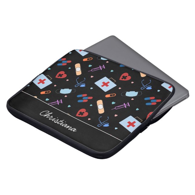Housse Pour Ordinateur Portable Infirmière RN personnalisée | Docteur Motif Médica (Devant haut)