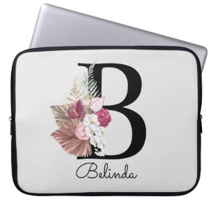 Housse Pour Ordinateur Portable Initiale B Moderne Boho rose Fille Floral