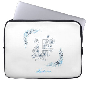Housse Pour Ordinateur Portable Initiale "F" Monogramme bleu Calme Floral