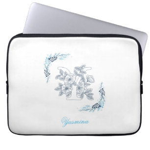 Housse Pour Ordinateur Portable Initiale "Y" Monogramme bleu Calme Floral