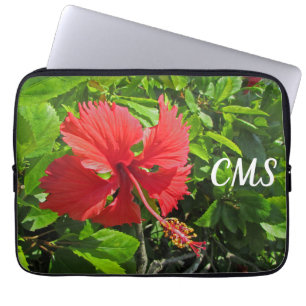 Housse Pour Ordinateur Portable Initiales de fleurs tropicales brillantes rose île