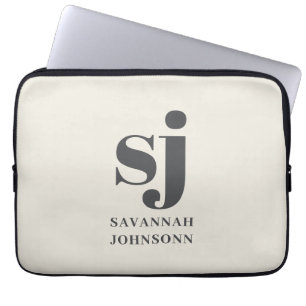 Housse Pour Ordinateur Portable Initiales monogramme crème