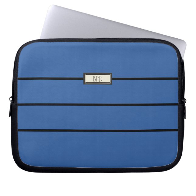 Housse Pour Ordinateur Portable Initiales Monogrammes Classiques Modernes Bleu Noi (Devant)