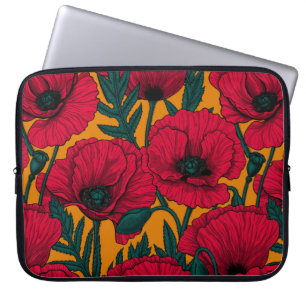Housse Pour Ordinateur Portable Jardin aux coquelicots rouges