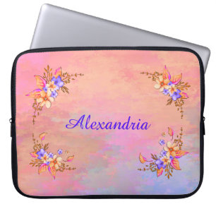 Housse Pour Ordinateur Portable Jardin Floral Elégant rose Aquarelle Personnaliser