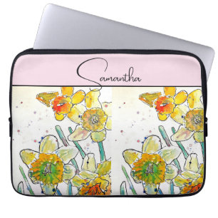 Housse Pour Ordinateur Portable Jaune Daffodil Aquarelle Daffodiles Floral Flower