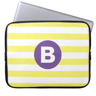 Housse Pour Ordinateur Portable Jaune ensoleillé rayé monogramme violet