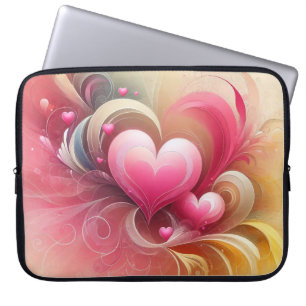 HOUSSE POUR ORDINATEUR PORTABLE JAUNE ET ROSE COEURS D'AMOUR TOURBILLONNANT VAENTI