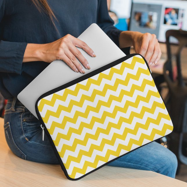 Housse Pour Ordinateur Portable Jaune Zigzag, Jaune Chevron, Motif géométrique (Créateur téléchargé)