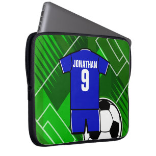 Housse Pour Ordinateur Portable Jersey de soccer personnalisé bleu avec blanc