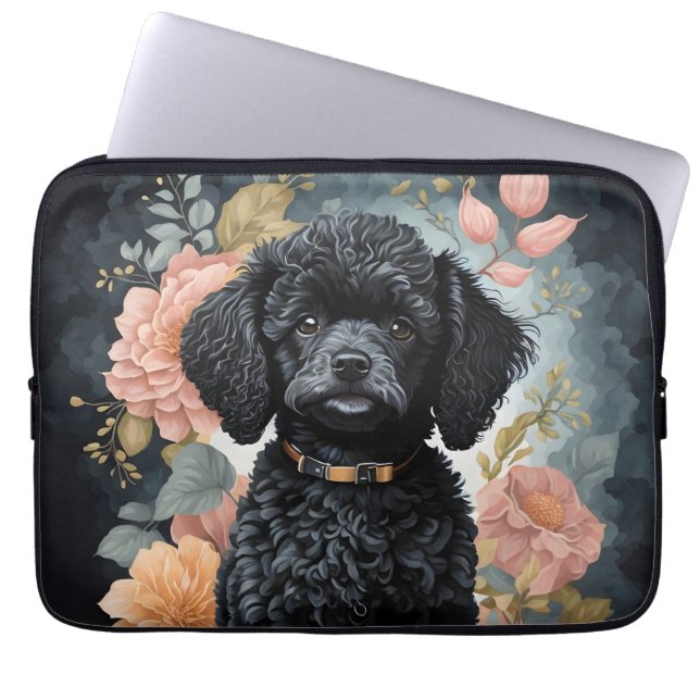 Housse Pour Ordinateur Portable Joli Chiot Noir Poodé (Devant)