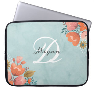 Housse Pour Ordinateur Portable Joli Monogramme rose Turquoise