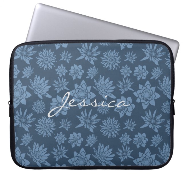 Housse Pour Ordinateur Portable Joli motif floral bleu foncé (Devant)