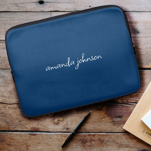 Housse Pour Ordinateur Portable Jolie fille moderne Monogramme bleu Cursive Nom co