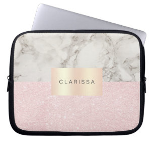 Housse Pour Ordinateur Portable Jolie parties scintillant or rose et marbre blanc