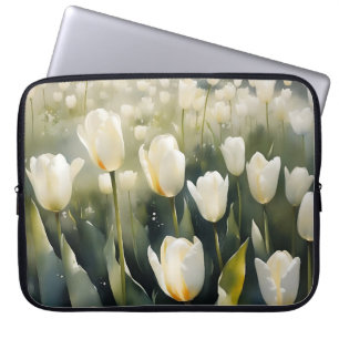 Housse Pour Ordinateur Portable Jolis tulipes blancs jardin peinture aquarelle
