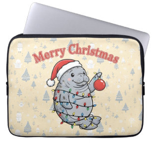 Housse Pour Ordinateur Portable Joyeux Chrismiss Manatee Mignon Gros Lamantin Noël