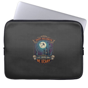 Housse Pour Ordinateur Portable Joyeux Halloween Sorcière Château Crânes Gras Boir