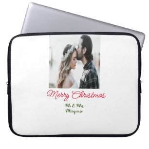 Housse Pour Ordinateur Portable Joyeux Noël couple photo ajouter nom heureux vacan