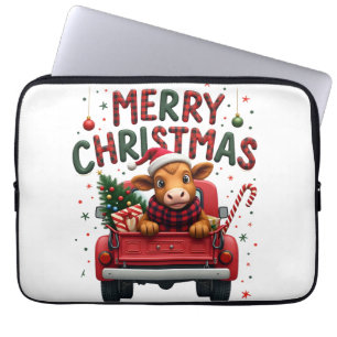 Housse Pour Ordinateur Portable Joyeux Noël Vache Highland Écossaise Xmas Ferme An