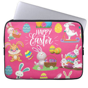 Housse Pour Ordinateur Portable Joyeux Pâques, Amusants Souhaits De Lapin Et Oeufs