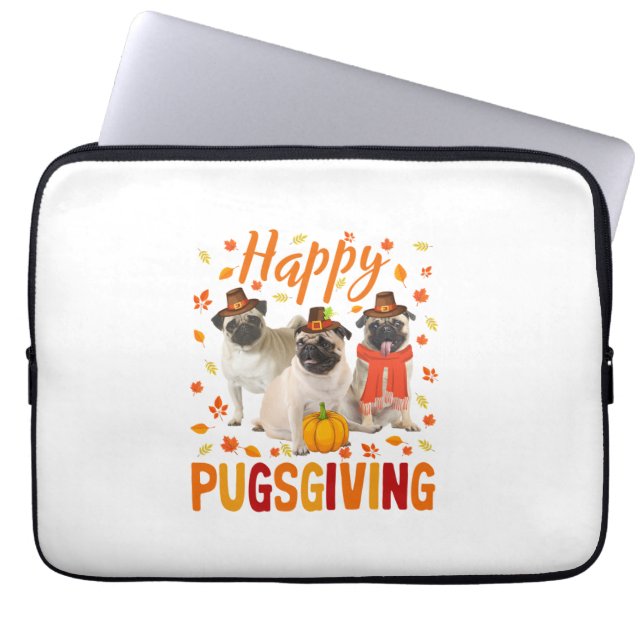 Housse Pour Ordinateur Portable Joyeux Pugsgiving mignon Thanksgiving Carlin Chien (Devant)