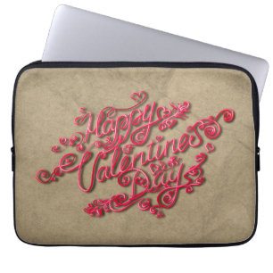 Housse Pour Ordinateur Portable Joyeux Valentine's Day sépia coeur rouge lettrage