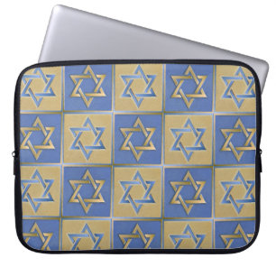 Housse Pour Ordinateur Portable Judaïque Star Of David Metal Gold Blue LapTop Slav
