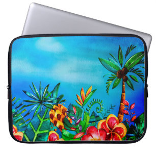 Housse Pour Ordinateur Portable Jungle colorée exotique de fleur - Aloha